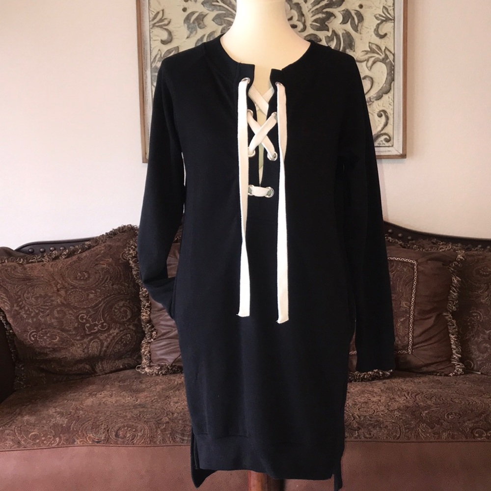 Long black lace up sweatshirt